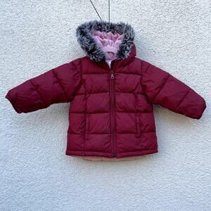 Old Navy Maroon Pink Snow Jacket Fleece Lined Puffer Coat 2T